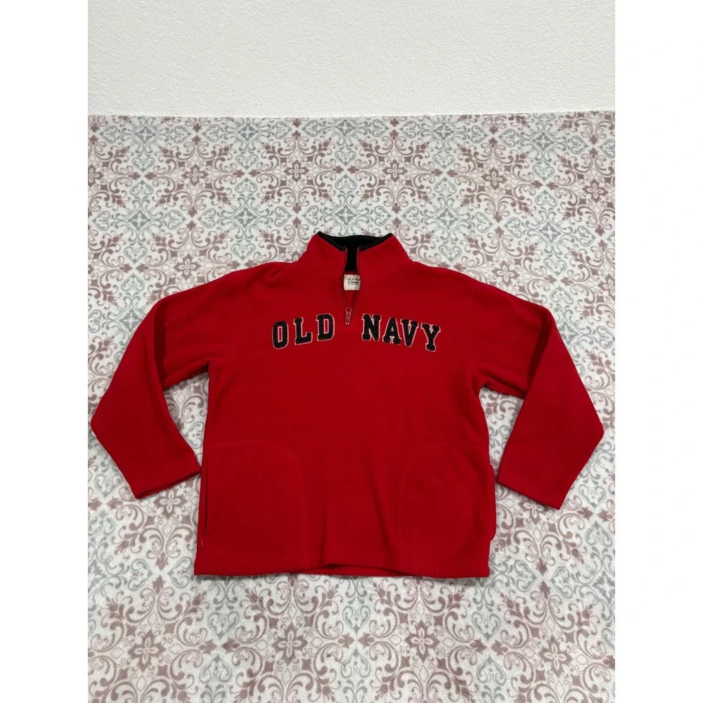 Old Navy Boys Red Fleece Quarter Zip Pullover Collegiate Sweatshirt Large 10-12